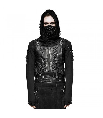 Mens Dieselpunk Waistcoat Vest Gothic Black Faux Leather Dystopian Vest 